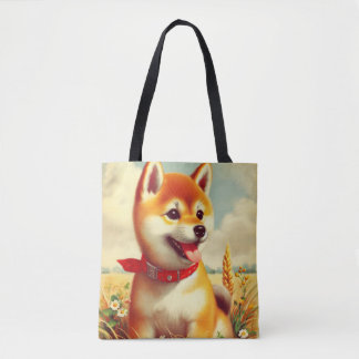 ヴィンテージ絵を描柴犬 トートバッグ
