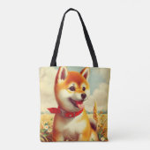 ヴィンテージ絵を描柴犬 トートバッグ (裏面)