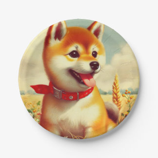 ヴィンテージ絵を描柴犬 ペーパープレート