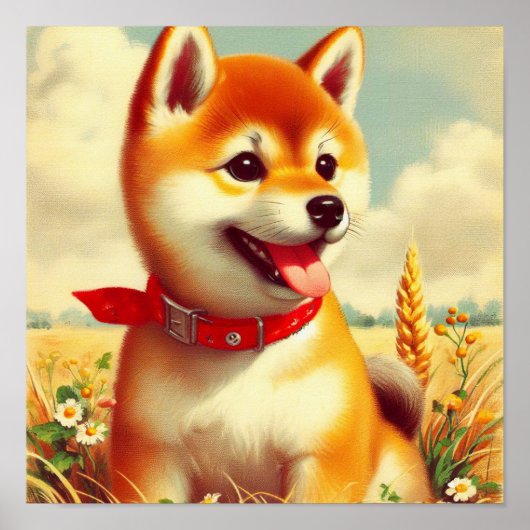 ヴィンテージ絵を描柴犬 ポスター (正面)