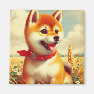 ヴィンテージ絵を描柴犬 マグネット