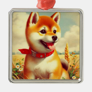 ヴィンテージ絵を描柴犬 メタルオーナメント