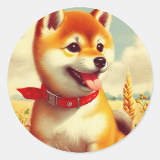ヴィンテージ絵を描柴犬 ラウンドシール