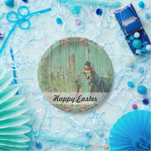 ヴィンテージ絵を描素朴イースターラビットシーン ペーパープレート (パーティー)