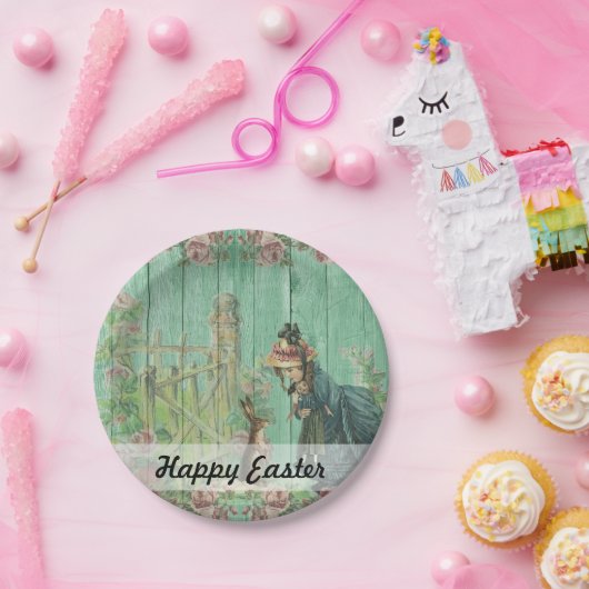 ヴィンテージ絵を描素朴イースターラビットシーン ペーパープレート (パーティー)