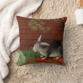 ヴィンテージ絵画うさぎ食べのニンジン クッション (ブランケット)