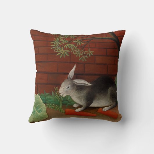 ヴィンテージ絵画うさぎ食べのニンジン クッション (裏面)