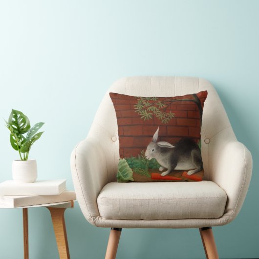 ヴィンテージ絵画うさぎ食べのニンジン クッション (椅子)