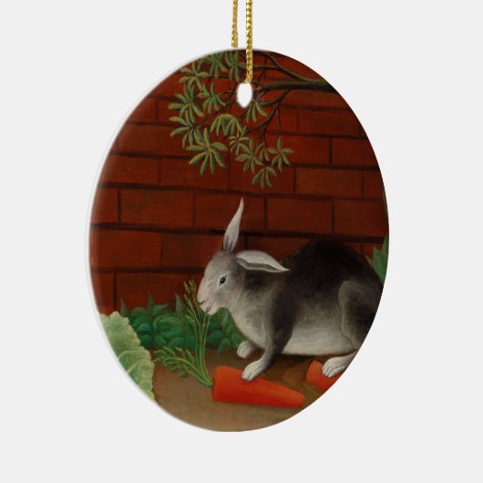 ヴィンテージ絵画うさぎ食べのニンジン セラミックオーナメント (右)