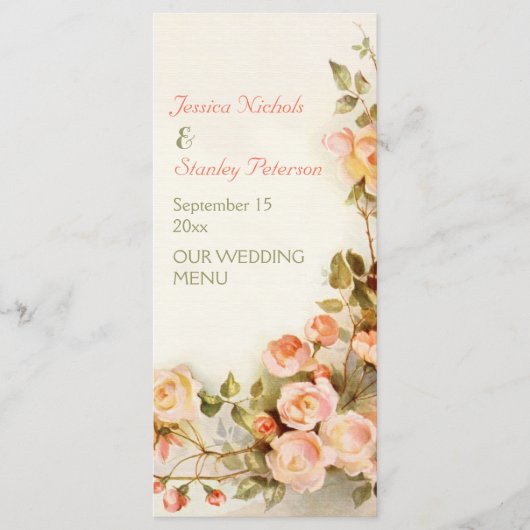 ヴィンテージ絵画のロマンチックなバラのメ結婚ニュー メニュー (正面)