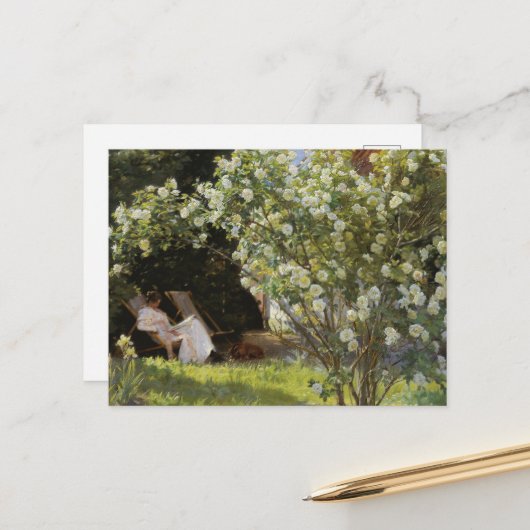 ヴィンテージ絵画の白いバラ読の女 ポストカード (正面/裏面インサイチュ)