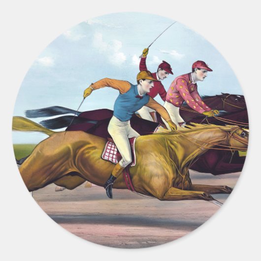 ヴィンテージ絵画の競馬場 ラウンドシール (正面)