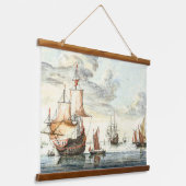 ヴィンテージ絵画の船の穏やかな海ジョハンテイラー 吊り下げ型タペストリー (傾斜あり)