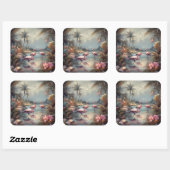 ヴィンテージ絵画の花 スクエアシール (シート)