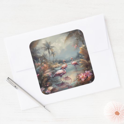 ヴィンテージ絵画の花 スクエアシール (封筒)