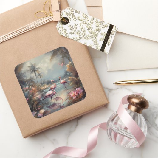 ヴィンテージ絵画の花 スクエアシール (ギフト)