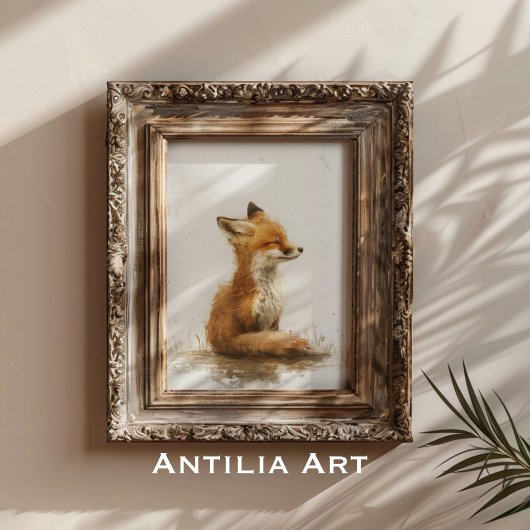 ヴィンテージ絵画キツネの森の動物 ポスター