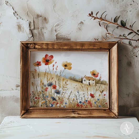 ヴィンテージ絵画コテージの田舎の野草 ポスター