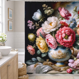 ヴィンテージ絵画スタイルの花花花瓶 シャワーカーテン