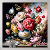 ヴィンテージ絵画スタイルの花花花瓶 ポスター (正面)