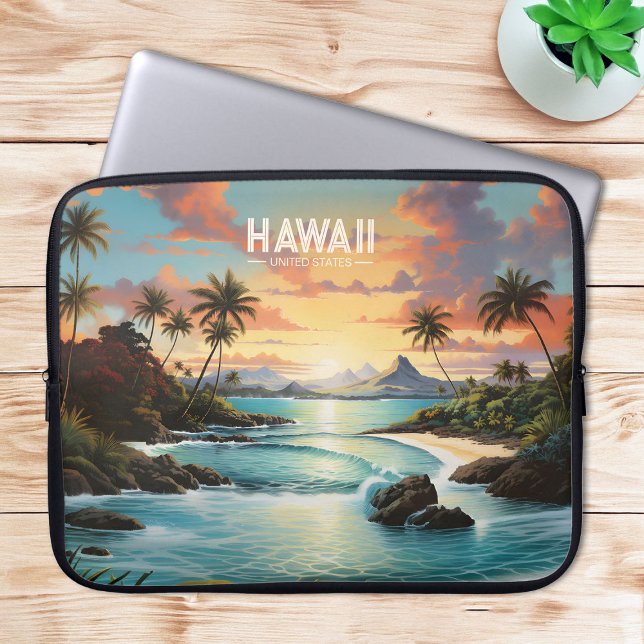 ヴィンテージ絵画ズハワイビーチトロピカルパラダイス ラップトップスリーブ (Vintage Painting Hawaii Beach Tropical Paradise Laptop Sleeve)