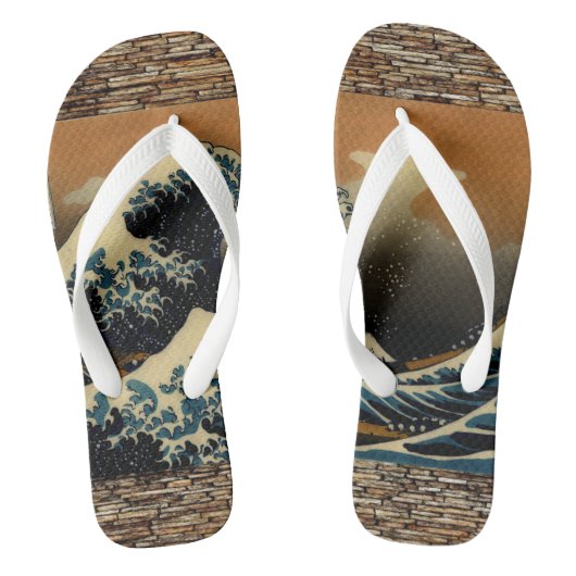 ヴィンテージ絵画ズ素晴らしザ波日本の海ビーチ ビーチサンダル (フットベッド)