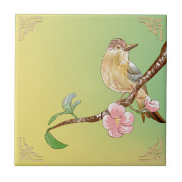 ヴィンテージ絵画ナチュラリストの花鳥 タイル