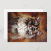 ヴィンテージ絵画ネコ |かわいい猫デザイン 案内ポストカード (正面/裏面)