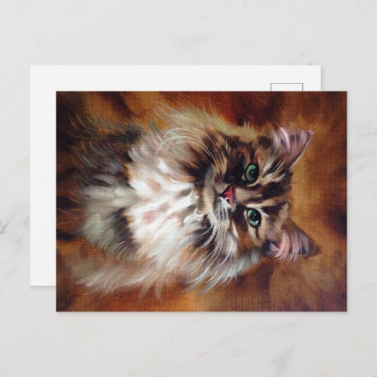 ヴィンテージ絵画ネコ |かわいい猫デザイン 案内ポストカード (正面/裏面)