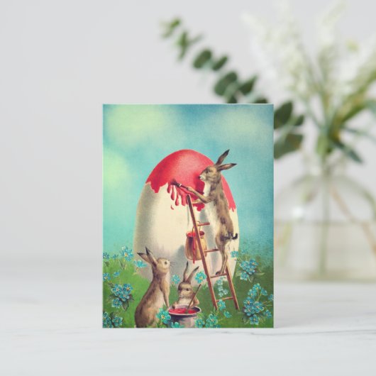 ヴィンテージ絵画バニーのイースターエッグ シーズンポストカード (スタンド正面)