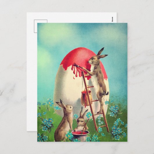 ヴィンテージ絵画バニーのイースターエッグ シーズンポストカード (正面/裏面)