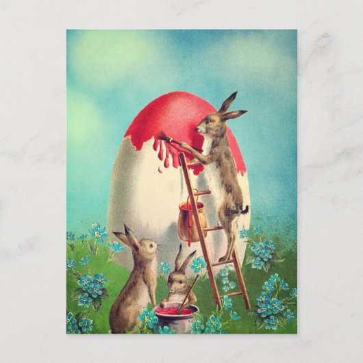 ヴィンテージ絵画バニーのイースターエッグ シーズンポストカード (正面)