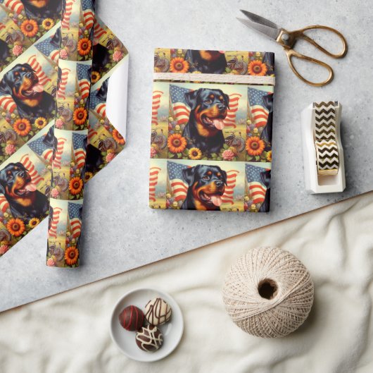 ヴィンテージ絵画ロットワイラー ラッピングペーパー (クラフト)