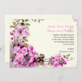 ヴィンテージ絵画ロマンチックなピンクのバラ結婚の香り 招待状 (正面/裏面)