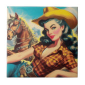 ヴィンテージ絵画女性のカーボーイ タイル (正面)