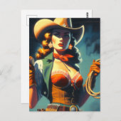 ヴィンテージ絵画女性のカーボーイ ポストカード (正面/裏面)