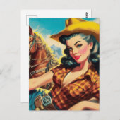 ヴィンテージ絵画女性のカーボーイ ポストカード (正面/裏面)