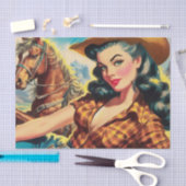 ヴィンテージ絵画女性のカーボーイ 薄葉紙 (クラフト)