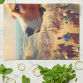 ヴィンテージ絵画犬 キッチンタオル (折り畳み)