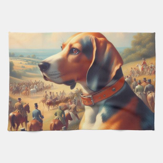 ヴィンテージ絵画犬 キッチンタオル (横)
