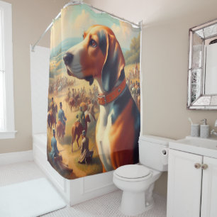 ヴィンテージ絵画犬 シャワーカーテン