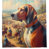 ヴィンテージ絵画犬 シャワーカーテン (正面)