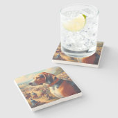 ヴィンテージ絵画犬 ストーンコースター (横)