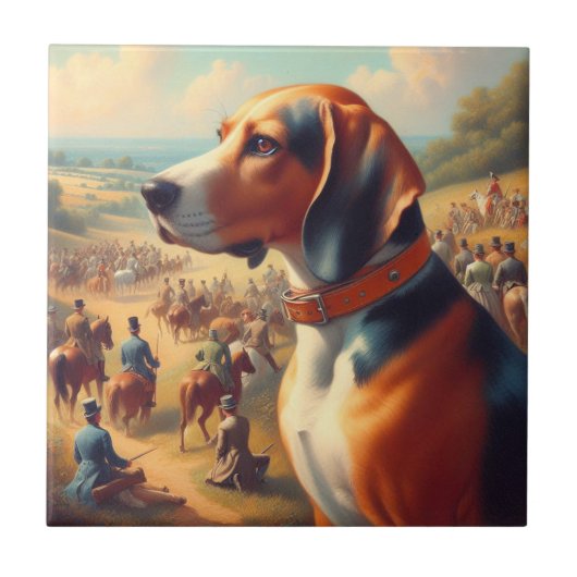 ヴィンテージ絵画犬 タイル (正面)
