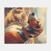 ヴィンテージ絵画犬 フリースブランケット (正面(横))