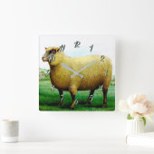 ヴィンテージ絵画羊 スクエア壁時計 (ホーム)