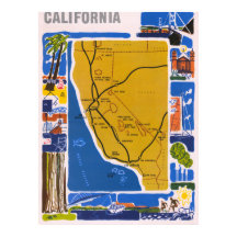 ヴィンテージ絵画風カリフォルニア地図ポスター 1950