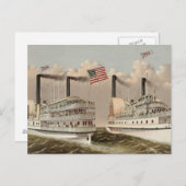 ヴィンテージ絵画 ミシシッピ川の蒸気船 ポストカード (正面/裏面)