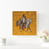 ヴィンテージ絵画、先住民アメリカン・ブレイブ&ホース スクエア壁時計 (ホーム)