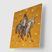 ヴィンテージ絵画、先住民アメリカン・ブレイブ&ホース スクエア壁時計 (傾斜)